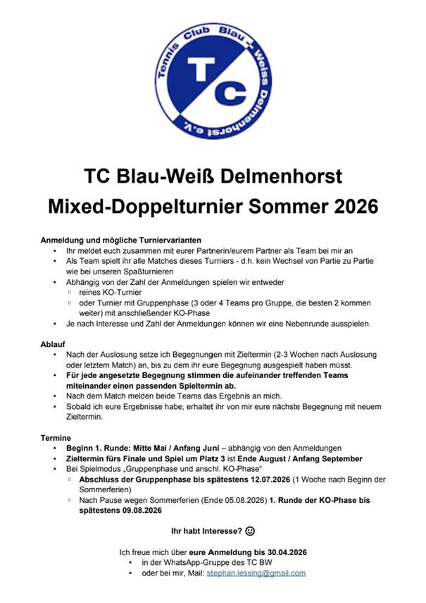 TCBW Mixed-Doppel-Turnier 2026