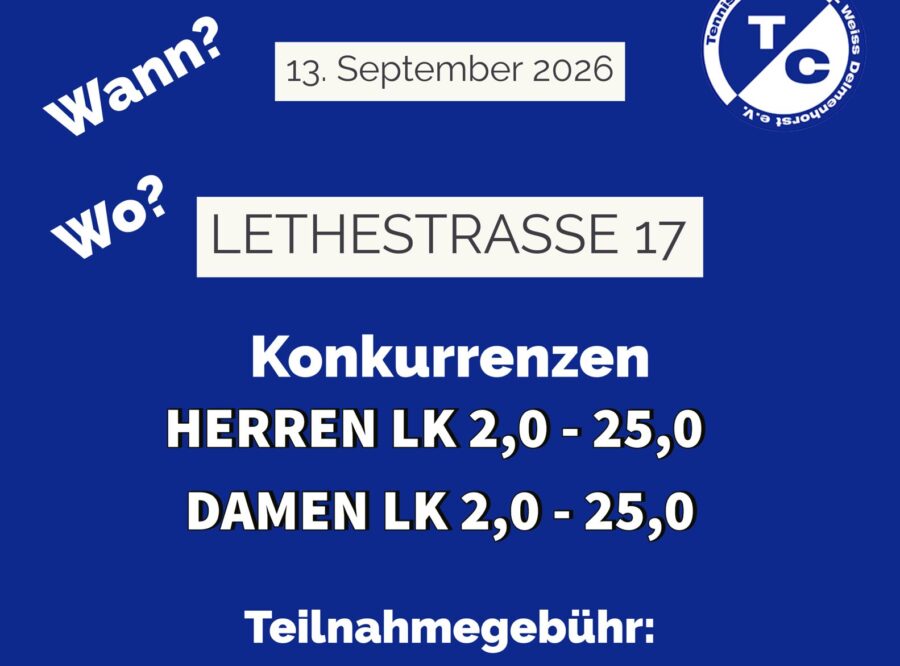 11. TCBW LK-Turnier am 13.09.2026 auf unserer Anlage
